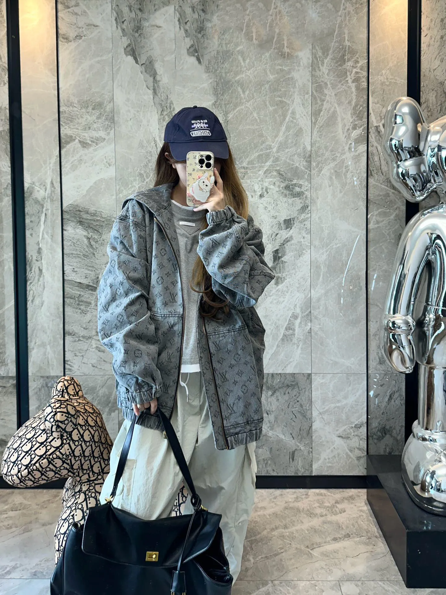 Louis/Louis Vuitton 25Fw allover printed old flower jacquard zipper hooded denim jacket